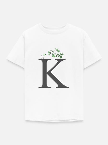 K mit Kleeblätter - Kinder T-Shirt - Weiß