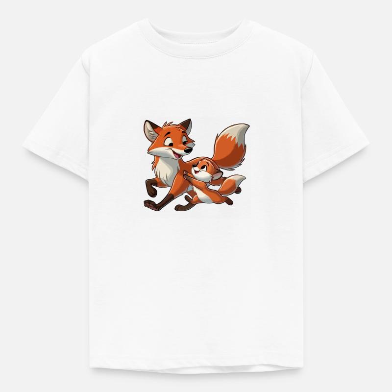 Fuchs mit herumtollendem Kind - Kinder T-Shirt - Weiß