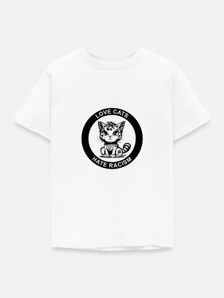 LOVE CATS HATE RACISM - Kinder T-Shirt - Weiß