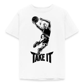 BASKETBALL, TAKE IT - Kids' T-Shirt - white - Front - AI Model Kid Male (0cm)