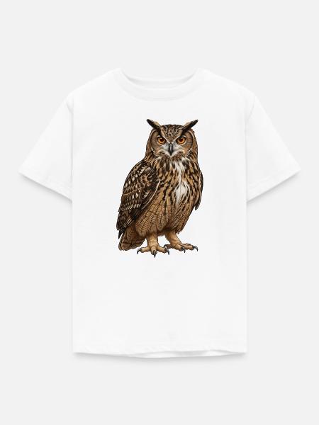 Uhu – Vogelillustration - Kinder T-Shirt - Weiß