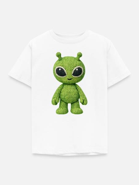 Grüner Alien in Strickoptik - Kinder T-Shirt - Weiß