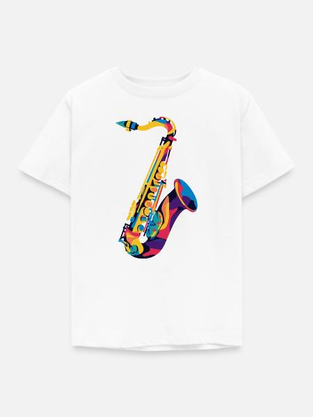FarbSaxophon Kunstprint - Kinder T-Shirt - Weiß
