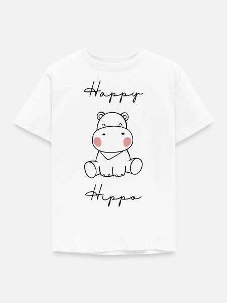 Happy Hippo - Kinder T-Shirt - Weiß