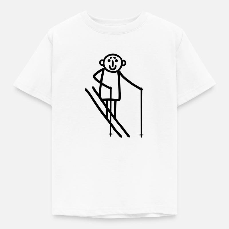 Strichmännchen Skifahrer - Kinder T-Shirt - Weiß
