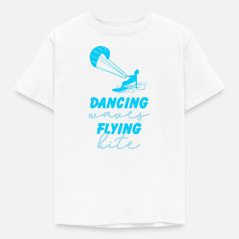 Dancing waves flying kite Kitesurfer Geschenk - Kinder T-Shirt - Weiß
