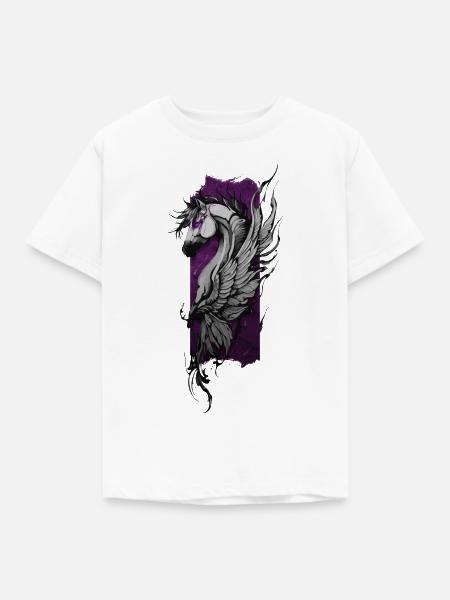Himmlische Harmonie: Geflügeltes Pferd - Kinder T-Shirt - Weiß