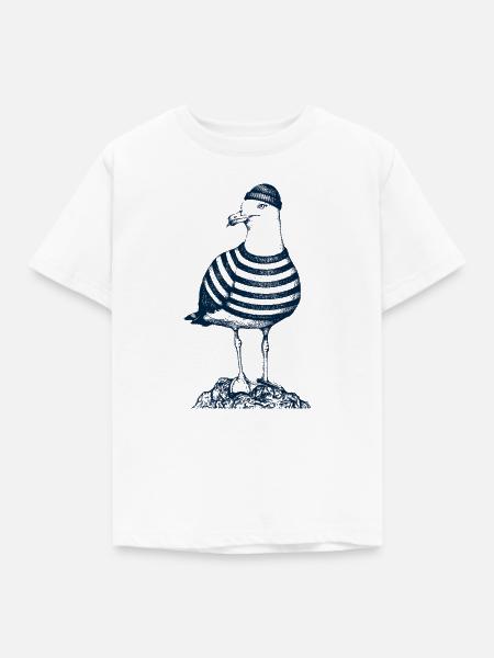 Möwe mit Pulli - Kinder T-Shirt - Weiß
