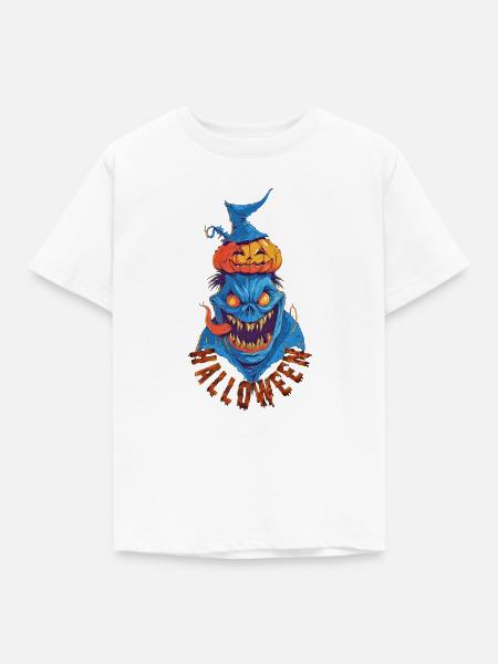 Halloween Blaues Monster – Gruseliger Kürbis-Dämon - Kinder T-Shirt - Weiß