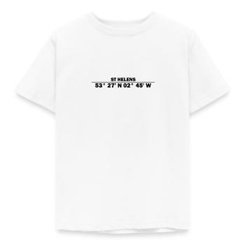 St Helens Koordinaten - Kinder T-Shirt - Weiß - Vorne - AI Model Kid Male (0cm)