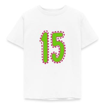 15. 15 JAHRE. 15. JAHRESTAG. 15-JÄHRIGES JUBILÄUM. - Kinder T-Shirt - Weiß - Vorne - AI Model Kid Male (0cm)