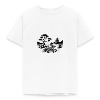 Geometrische Landschaft mit traditionellem Tempel - Kinder T-Shirt - Weiß - Vorne - AI Model Kid Male (0cm)