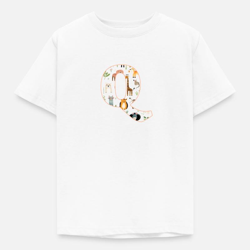 Buchstabe Q, Monogramm, Tiermuster - Kinder T-Shirt - Weiß