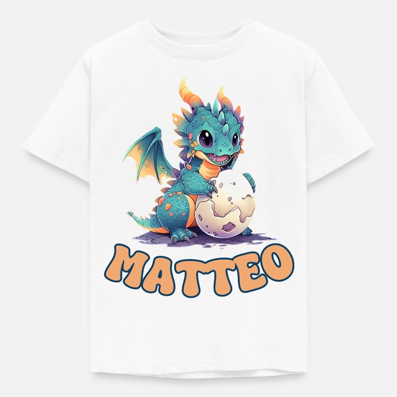 Matteo - Name - Drache - Kinder T-Shirt - Weiß