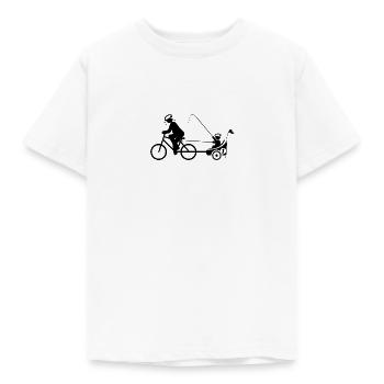 PAPA ZIEHT FAHRRADANHÄNGER MIT KIND BY SUBGIRL - Kinder T-Shirt - Weiß - Vorne - AI Model Kid Male (0cm)