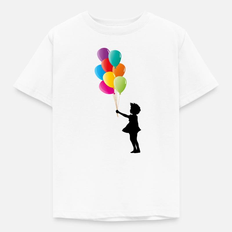 Mädchen mit bunten Luftballons - Kinder T-Shirt - Weiß
