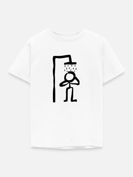 Strichmännchen unter der Dusche - Kinder T-Shirt - Weiß