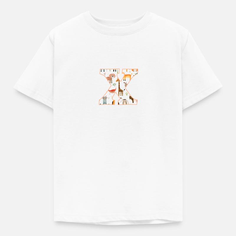 Buchstabe X, Monogramm, Tiermuster - Kinder T-Shirt - Weiß