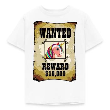 Unicorn Einhorn Wanted Gesucht Verbrecher - Kinder T-Shirt - Weiß - Vorne - AI Model Kid Male (0cm)