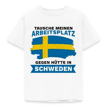 Tausche Arbeitsplatz gegen Hütte in Schweden - Kinder T-Shirt - Weiß - Vorne - AI Model Kid Male (0cm)