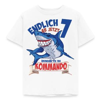 Kinderkleidung, Haifisch zum 7. Geburtstag 7 Jahre - Kinder T-Shirt - Weiß - Vorne - AI Model Kid Male (0cm)