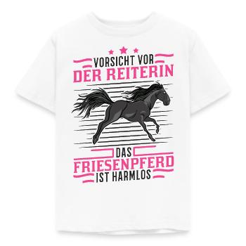 Friesenpferd Friese Vorsicht vor Reiterin - Kinder T-Shirt - Weiß - Vorne - AI Model Kid Male (0cm)