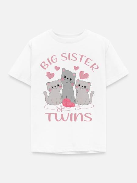 Storesøster til tvillinger katte forfremmet til storesøster - Børne-T-shirt - hvid