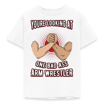 Du schaust auf einen Bad Ass Arm Wrestler - Arm - Kinder T-Shirt - Weiß - Vorne - AI Model Kid Male (0cm)