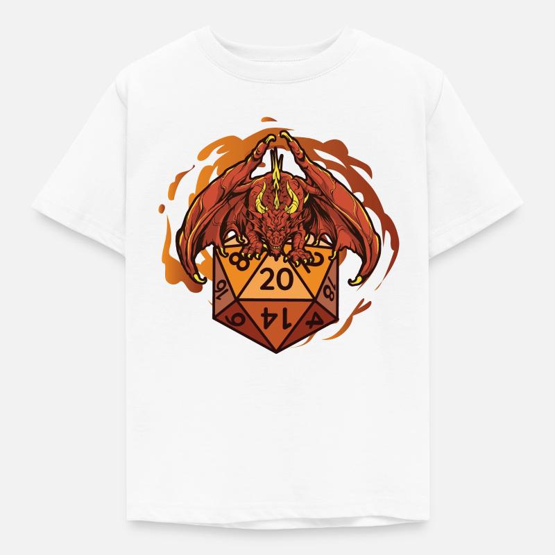 Drache Mit D20 Würfeln - Kinder T-Shirt - Weiß