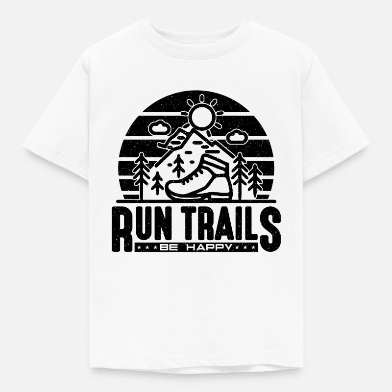 Run Trails Be Happy Retro Marathoner Trail Runner - T-shirt Enfant - blanc