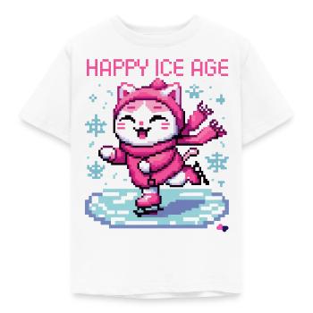 CHAT DE PATINAGE SUR GLACE DRÔLE EN PIXEL ART RÉTRO - T-shirt Enfant - blanc - Devant - AI Model Kid Male (0cm)