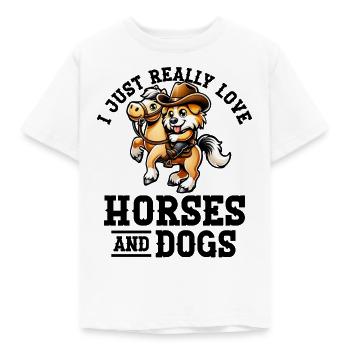 Ich Liebe Pferde Und Hunde - Kinder T-Shirt - Weiß - Vorne - AI Model Kid Male (0cm)