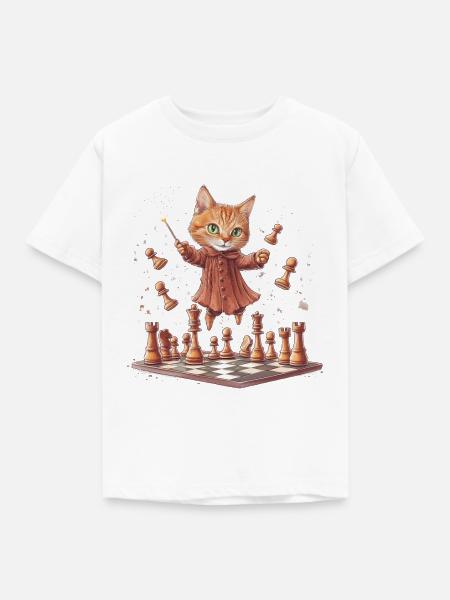 Schach-Katze - Kinder T-Shirt - Weiß