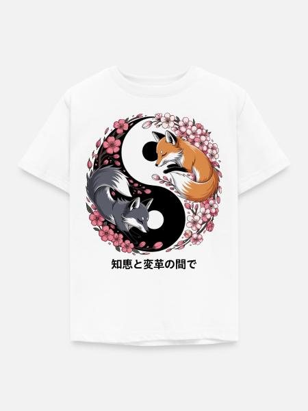 Kitsune Fuchs, Japanische Anime & Mythologie - Kinder T-Shirt - Weiß