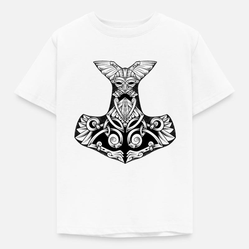 Mjollnir, legendary Viking hammer dotwork tattoo - Kids' T-Shirt - white