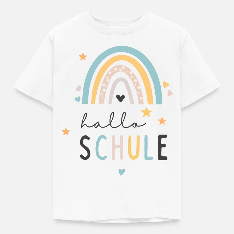 Schulkind 2024 Regenbogen - hallo Schule - Kinder T-Shirt - Weiß