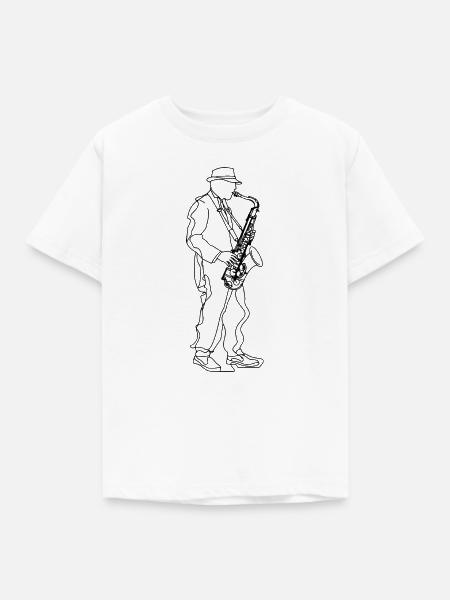Saxophonspieler Line Art - Kinder T-Shirt - Weiß