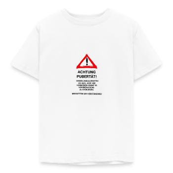 Achtung Pubertät! - Kinder T-Shirt - Weiß - Vorne - AI Model Kid Male (0cm)