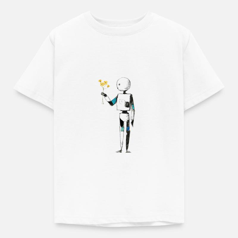 robot avec des fleurs - T-shirt Enfant - blanc