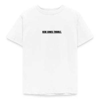 HERE COMES TROUBLE.(funny/childrens design) - Kids' T-Shirt - white - Front - AI Model Kid Male (0cm)