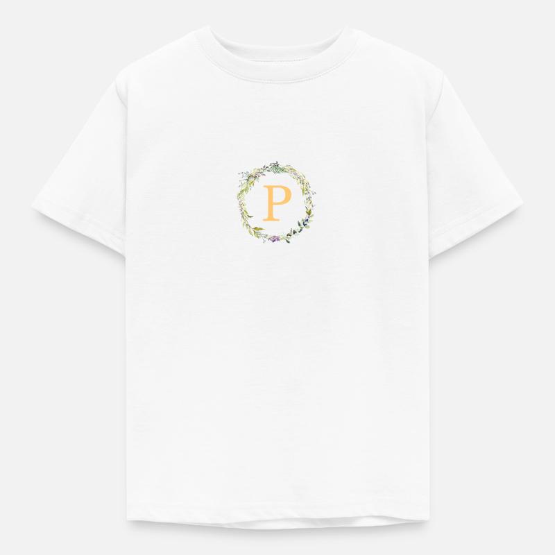 P Monogramm Eukalyptus-Kranz - Kinder T-Shirt - Weiß