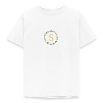S Monogramm Eukalyptus-Kranz - Kinder T-Shirt - Weiß - Vorne - AI Model Kid Male (0cm)