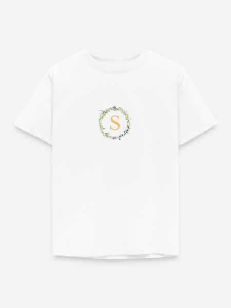 S Monogramm Eukalyptus-Kranz - Kinder T-Shirt - Weiß