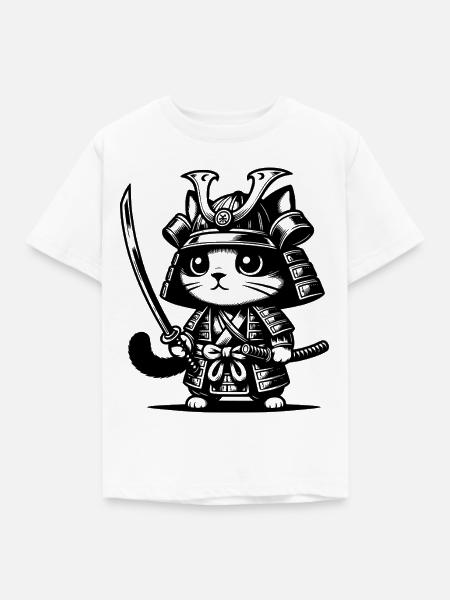 Samurai-Katze – Originalgeschenk - Kinder T-Shirt - Weiß