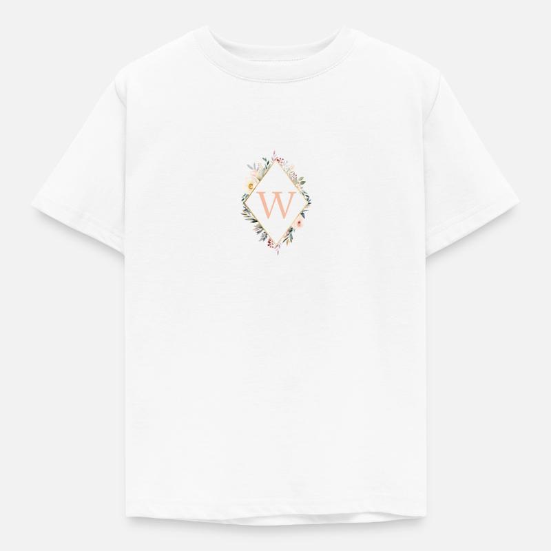 W monogramme, Floral, Boho - T-shirt Enfant - blanc