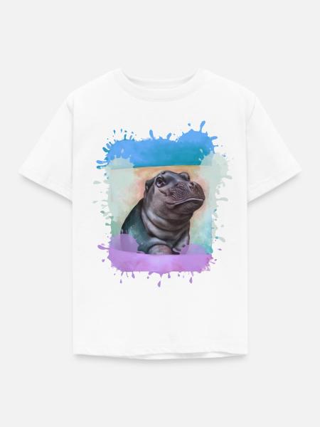 Nilpferd, bunt,Malerei,Baby,Malerei - Kinder T-Shirt - Weiß