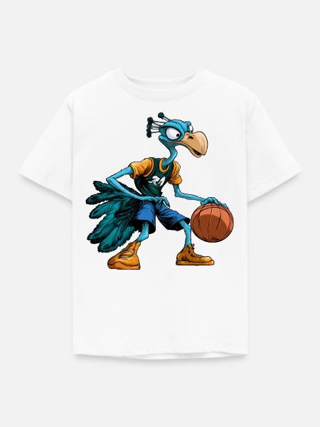 Basketball Vogelstrauss - Kinder T-Shirt - Weiß