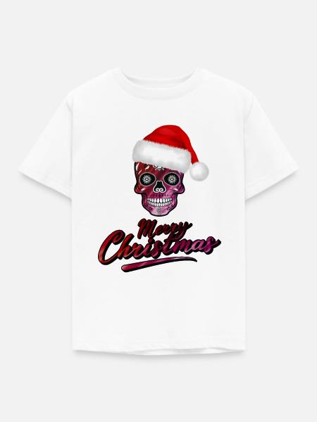 Totenkopf im Weihnachts Design - Kinder T-Shirt - Weiß