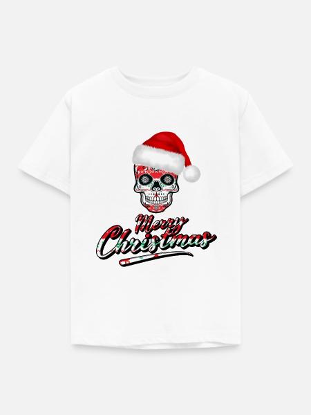 Totenkopf im Weihnachts Design - Kinder T-Shirt - Weiß