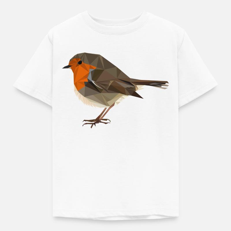 Rotkehlchen im Polygonstil - heimischer Vogel - Kinder T-Shirt - Weiß
